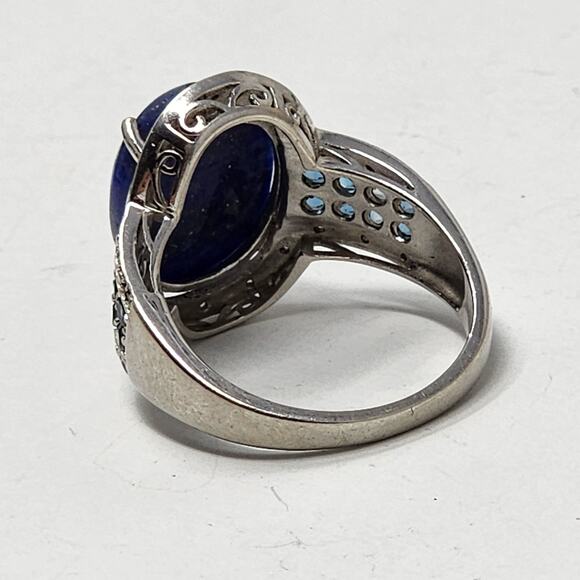 Vintage Lapis Lazuli Aquamarine Sterling Silver Size 10 Ring - Picture 7 of 12